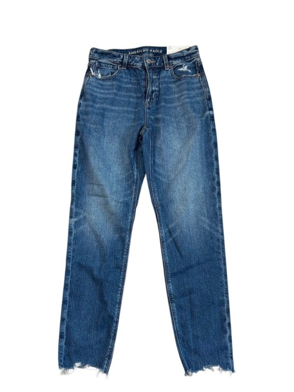 *New American Eagle Mom Jeans Womens Size 2 Distressed Deep Sea Blue Festival